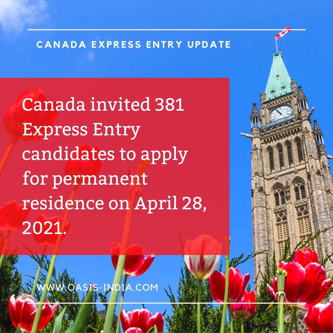 Canada invited 381 Express Entry candidates to apply for permanent residence on April 28, 2021