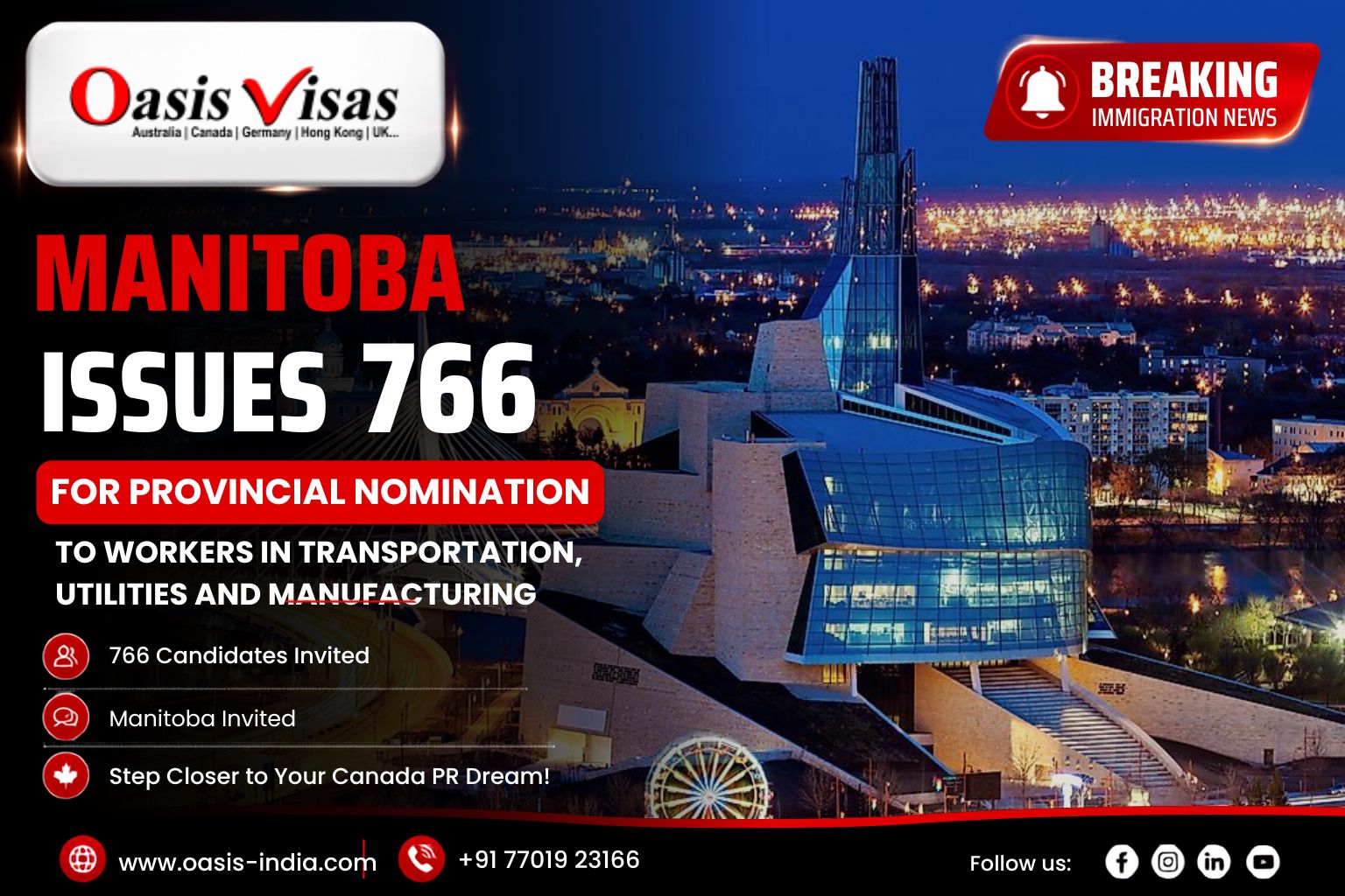 Manitoba Issues 766 Invitations for Provincial Nomination to Workers in Transportation, Utilities and Manufacturing